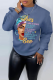 Blue Street Vintage Print Patchwork O Neck Tops