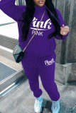 Pink Casual Letter Print Basic Hooded Collar Long Sleeve Two Pieces