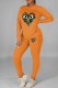 Orange Casual Print Patchwork O Neck Long Sleeve Two Pieces