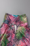 Multicolor Sexy Print Bandage Patchwork V Neck Long Sleeve Two Pieces