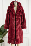 Red Casual Solid Patchwork Cardigan Hooded Collar Outerwear