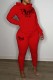Red Casual Letter Print Patchwork Hooded Collar Long Sleeve Two Pieces