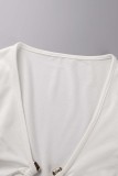 White Sexy Casual Solid Patchwork V Neck Long Sleeve Two Pieces
