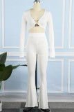 White Sexy Casual Solid Patchwork V Neck Long Sleeve Two Pieces
