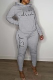 Pink Casual Print Basic Hooded Collar Long Sleeve Two Pieces