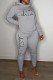Grey Casual Print Basic Hooded Collar Long Sleeve Two Pieces
