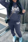Pink Casual Letter Print Basic Hooded Collar Long Sleeve Two Pieces