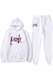 Red Casual Print Letter Hooded Collar Long Sleeve Two Pieces