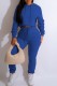 Blue Casual Solid Basic Hooded Collar Long Sleeve Two Pieces
