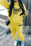 Pink Casual Letter Print Basic Hooded Collar Long Sleeve Two Pieces