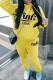 Yellow Casual Letter Print Basic Hooded Collar Long Sleeve Two Pieces