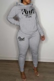 Pink Casual Letter Print Patchwork Hooded Collar Long Sleeve Two Pieces