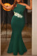 Ink Green Elegant Solid Embroidered Patchwork Strapless Trumpet Mermaid Dresses