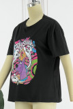 Black Fashion Casual Print Basic O Neck T-Shirts