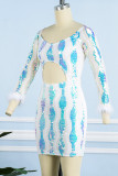 White Sexy Solid Hollowed Out Sequins Patchwork Feathers Off the Shoulder Pencil Skirt Dresses