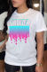 White Casual Print Letter O Neck T-Shirts
