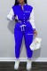 Blue Casual Letter Print Patchwork Long Sleeve Two Pieces