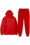 Red Casual Print Letter Hooded Collar Long Sleeve Two Pieces