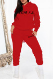 Red Casual Print Patchwork Hooded Collar Long Sleeve Two Pieces