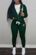 Ink Green Casual Print Letter Hooded Collar Long Sleeve Two Pieces
