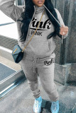 Red Casual Letter Print Basic Hooded Collar Long Sleeve Two Pieces
