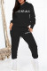 Black Casual Print Patchwork Hooded Collar Long Sleeve Two Pieces