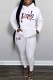 White Casual Print Letter Hooded Collar Long Sleeve Two Pieces