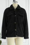 Black Casual Solid Patchwork Buckle Turndown Collar Outerwear