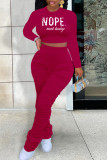 Pink Casual Print Patchwork Fold O Neck Long Sleeve Two Pieces
