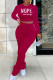 Rose Red Casual Print Patchwork Fold O Neck Long Sleeve Two Pieces