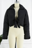 Blue Casual Street Solid Bandage Patchwork Turndown Collar Outerwear