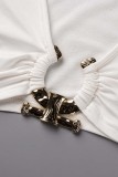 White Sexy Casual Solid Patchwork V Neck Long Sleeve Two Pieces