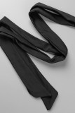 Black Casual Solid Bandage Patchwork V Neck Plus Size Jumpsuits