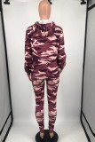 Camouflage Casual Print Camouflage Print Patchwork Hooded Collar Long Sleeve Two Pieces