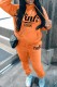 Orange Casual Letter Print Basic Hooded Collar Long Sleeve Two Pieces