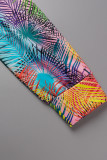 Multicolor Sexy Print Bandage Patchwork V Neck Long Sleeve Two Pieces
