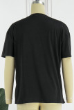 Black Fashion Casual Print Basic O Neck T-Shirts