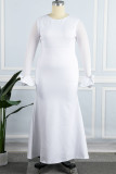 White Elegant Solid Patchwork O Neck Straight Plus Size Dresses