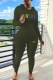 Army Green Casual Print Letter Hooded Collar Long Sleeve Two Pieces