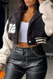 Black Casual Sportswear Solid Patchwork Buckle Patch Turndown Collar Outerwear