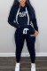 Black Casual Letter Print Basic Hooded Collar Long Sleeve Two Pieces