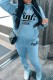 Sky Blue Casual Letter Print Basic Hooded Collar Long Sleeve Two Pieces
