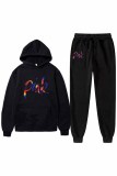 Red Casual Print Letter Hooded Collar Long Sleeve Two Pieces
