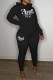 Black Casual Letter Print Patchwork Hooded Collar Long Sleeve Two Pieces