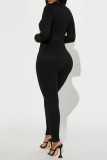 Green Sexy Casual Solid Hollowed Out Half A Turtleneck Skinny Jumpsuits