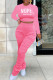 Pink Casual Print Patchwork Fold O Neck Long Sleeve Two Pieces