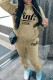 Khaki Casual Letter Print Basic Hooded Collar Long Sleeve Two Pieces