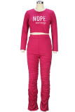 Pink Casual Print Patchwork Fold O Neck Long Sleeve Two Pieces