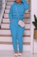 Sky Blue Casual Solid Patchwork Hooded Collar Long Sleeve Two Pieces