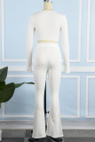 White Sexy Casual Solid Patchwork V Neck Long Sleeve Two Pieces